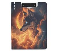 Quteprint Porte-bloc pliable Galaxy Moon Wolf Clouds A4 avec double clips métalliques, fente pour stylo - Organiseur de documents résistant à l'eau pour bureau, école, travail