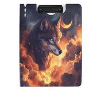 Quteprint Porte-bloc pliable Galaxy Star Moon Wolf A4 avec double clips métalliques, fente pour stylo - Organiseur de documents résistant à l'eau pour bureau, école, travail