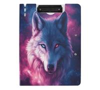 Quteprint Porte-bloc pliable Galaxy Wolf Moon Star A4 avec double clips métalliques, fente pour stylo - Organiseur de documents résistant à l'eau pour bureau, école, travail