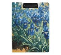 Quteprint Porte-bloc pliable Irises Vincent Van Gogh A4 avec double clips métalliques, fente pour stylo - Organiseur de documents résistant à l'eau pour bureau, école, travail