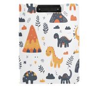 Quteprint Porte-bloc pliable - Motif dinosaures et volcans - Format A4 - Avec double clips métalliques - Fente pour stylo - Résistant à l'eau - Organiseur de documents pour bureau, école, travail