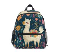Quteprint Sac à dos pour enfants, garçons et filles, alpaga, lama, fleurs, feuilles, sac à dos léger pour enfants avec sangle de poitrine et étiquette nominative, sac à dos de voyage (taille S