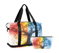 Quteprint Sac de sport imperméable - Aquarelle Art Quatre saisons Arbre Sac de sport grande capacité avec compartiment sec humide et rangement pour chaussures, yoga, natation, voyage pour entraînement