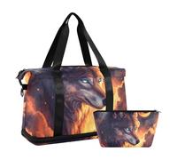Quteprint Sac de sport imperméable - Galaxy Star Moon Wolf Sac de sport grande capacité avec compartiment sec et rangement pour chaussures, yoga, natation, voyage pour entraînement, fitness, voyage