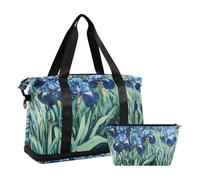 Quteprint Sac de sport imperméable - Motif fleurs d'iris Van Gogh Art Sac de sport grande capacité avec compartiment sec et rangement pour chaussures, yoga, natation, voyage pour l'entraînement, le