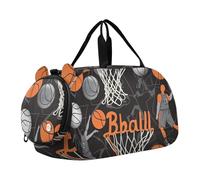 Quteprint Sac de sport pour enfants garçons et filles - Ballon de basket-ball 100 % polyester avec compartiment séparé pour chaussures, bandoulière réglable, sac compact de voyage et d'entraînement