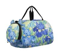 Quteprint Sac de sport pour enfants garçons et filles - Motif fleurs d'iris Van Gogh 100 % polyester avec compartiment séparé pour chaussures, bandoulière réglable, sac compact de voyage et