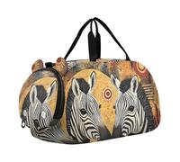 Quteprint Sac de sport pour enfants pour garçons et filles - Animal ethnique africain ?Zebra 100 % polyester avec compartiment séparé pour chaussures, bandoulière réglable, sac compact de voyage et