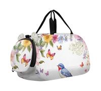 Quteprint Sac de sport pour enfants pour garçons et filles - Aquarelle Florals Bird Butterfly Sac de gym 100 % polyester avec compartiment séparé pour chaussures, bandoulière réglable, équipement de