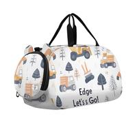 Quteprint Sac de sport pour enfants pour garçons et filles - Camions de construction, pelleteuses, arbre 100 % polyester, sac de sport avec compartiment séparé pour chaussures, bandoulière réglable