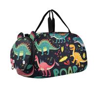 Quteprint Sac de sport pour enfants pour garçons et filles - Divers dinosaures cool 100 % polyester avec compartiment séparé pour chaussures, bandoulière réglable, sac compact de voyage et