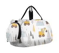 Quteprint Sac de sport pour enfants pour garçons et filles - Joli motif de camions de construction 100 % polyester avec compartiment séparé pour chaussures, bandoulière réglable, sac compact de voyage