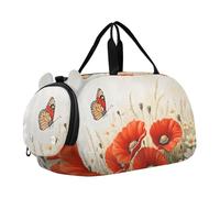 Quteprint Sac de sport pour enfants pour garçons et filles - Marguerite, coquelicot, fleurs, papillon 100 % polyester avec compartiment séparé pour chaussures, bandoulière réglable, sac compact de