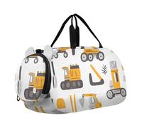 Quteprint Sac de sport pour enfants pour garçons et filles - Motif camions de chantier pelleteuses 100 % polyester avec compartiment séparé pour chaussures, bandoulière réglable, équipement de voyage