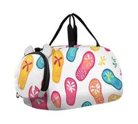 Quteprint Sac de sport pour enfants pour garçons et filles - Motif tongs colorées 100 % polyester avec compartiment séparé pour chaussures, bandoulière réglable, sac compact de voyage et