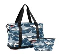Quteprint Sac de sport pour homme et femme - Motif requin marin - Avec compartiment à chaussures pliable - Pour le yoga et le week-end - Sac fourre-tout pour l'entraînement, l'hôpital - Multicolore,