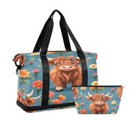 Quteprint Sac de sport pour homme et femme - Motif vache écossaise - Avec compartiment à chaussures pliable - Pour le yoga et le week-end - Sac fourre-tout pour l'entraînement, l'hôpital -