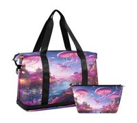 Quteprint Sac de sport pour homme et femme, sac de voyage sous-marin, océan, méduse avec compartiment à chaussures pliable, sac fourre-tout pour entraînement, sac d'hôpital, multicolore, one size