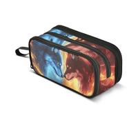 Quteprint Trousse à crayons à fermeture éclair, Fire Two Wolves Wolf Grande capacité durable avec 3 compartiments, organiseur d'école, université, bureau pour étudiants, adolescents, adultes, garçons