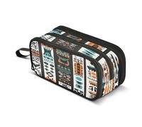 Quteprint Trousse à crayons à fermeture éclair, géométrique, ethnique, aztèque, africaine, grande capacité, durable, avec 3 compartiments, organiseur d'école, université, bureau pour étudiants