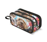 Quteprint Trousse à crayons à fermeture éclair, Happy Dogs Cats Spring Flowers Grande capacité durable avec 3 compartiments, organiseur d'école, université, bureau pour étudiants, adolescents, adultes