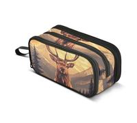 Quteprint Trousse à crayons à fermeture éclair, motif cerf montagnards arbre, grande capacité, durable, avec 3 compartiments, organiseur de bureau, pour étudiants, adolescents, adultes, garçons et