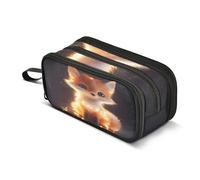 Quteprint Trousse à crayons à fermeture éclair, motif renard avec lumières scintillantes, grande capacité, durable, avec 3 compartiments, pour l'école, l'université, le bureau, pour étudiants