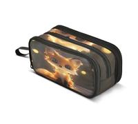 Quteprint Trousse à crayons à fermeture éclair, motif renard mignon avec lumières scintillantes, grande capacité, durable, avec 3 compartiments, organiseur de bureau, pour étudiants, adolescents