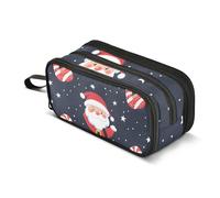 Quteprint Trousse à crayons à fermeture éclair, motif sucre d'orge, Père Noël, grande capacité, durable, avec 3 compartiments, pour l'école, l'université, le bureau, pour étudiants, adolescents