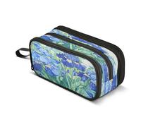 Quteprint Trousse à crayons avec fermeture éclair, motif fleurs d'iris Van Gogh, grande capacité, durable, avec 3 compartiments, pour l'école, l'université, le bureau, pour étudiants, adolescents