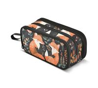 Quteprint Trousse à crayons avec fermeture éclair, motif renard, fleurs, grande capacité, durable, avec 3 compartiments, pour l'école, l'université, le bureau, pour étudiants, adolescents, adultes