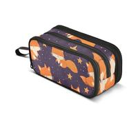 Quteprint Trousse à crayons avec fermeture éclair, motif renard mignon et étoiles, grande capacité, durable, avec 3 compartiments, organiseur de bureau, pour étudiants, adolescents, adultes, garçons