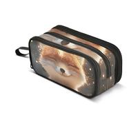 Quteprint Trousse à crayons avec fermeture éclair, motif renard souriant et lumières lumineuses, grande capacité, durable, avec 3 compartiments, pour l'école, l'université, le bureau, pour étudiants
