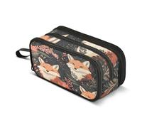 Quteprint Trousse à crayons avec fermeture éclair, renard et feuilles florales, grande capacité, durable, avec 3 compartiments, organiseur de bureau, pour étudiants, adolescents, adultes, garçons et
