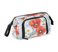 Quteprint Trousse à crayons de grande capacité avec fermeture éclair - Motif coquelicot et marguerite - Pour adolescents, filles, garçons, adultes