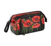 Quteprint Trousse à crayons de grande capacité avec fermeture éclair - Motif coquelicot rouge - Pour adolescents, filles, garçons, adultes, étudiants