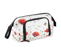 Quteprint Trousse à crayons de grande capacité avec fermeture éclair - Motif coquelicot rouge - Pour adolescents, filles, garçons, adultes