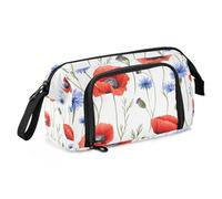 Quteprint Trousse à crayons de grande capacité avec fermeture éclair - Motif coquelicot rouge - Pour adolescents, filles, garçons, adultes, étudiants