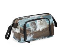 Quteprint Trousse à crayons de grande capacité, deux chats sur un bateau océan, trousse à crayons portable avec fermeture éclair, pour bureau, école, papeterie, boîte à crayons pour adolescents