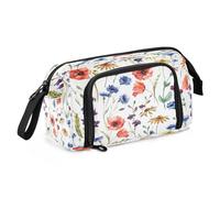 Quteprint Trousse à crayons de grande capacité, motif coquelicot aquarelle avec fermeture éclair, pour bureau, école, papeterie, pour adolescents, filles, garçons, adultes, étudiants