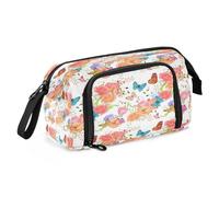 Quteprint Trousse à crayons de grande capacité, motif floral, coquelicot, papillon, aquarelle, trousse à crayons portable avec fermeture éclair, pour bureau, école, papeterie, boîte à crayons pour