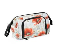 Quteprint Trousse à crayons de grande capacité, motif marguerite, coquelicot, papillon, fleurs, avec fermeture éclair, pour bureau, école, papeterie, boîte à crayons pour adolescents, filles, garçons