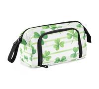 Quteprint Trousse à crayons de grande capacité, motif trèfle à rayures de la Saint-Patrick, trousse à crayons portable avec fermeture éclair, pour bureau, école, papeterie, boîte à crayons pour