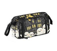 Quteprint Trousse à crayons de grande capacité pour Halloween, motif fantômes heureux, trousse à crayons portable avec fermeture éclair, pour bureau, école, papeterie, boîte à crayons pour adolescents