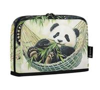 Quteprint Trousse à crayons debout - Adorable trousse à crayons en bambou mangeant des pandas, trousse de papeterie, trousse de maquillage portable, organisateur de bureau pour l'école, le bureau, les