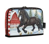 Quteprint Trousse à crayons debout - Cheval d'hiver - Arbre de Noël - Trousse de papeterie portable - Trousse de maquillage - Organiseur de bureau pour l'école, le bureau, les étudiants, les