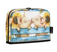 Quteprint Trousse à crayons debout - Motif cochons mignons embrassant des tournesols - Trousse de papeterie portable pour maquillage, cosmétiques, organiseur de bureau pour l'école, le bureau, les
