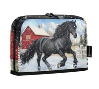 Quteprint Trousse à crayons debout - Trousse à crayons à motif cheval d'hiver de Noël, trousse de papeterie, trousse de maquillage portable, organisateur de bureau pour l'école, le bureau, les