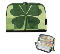 Quteprint Trousse à crayons debout - Trousse à crayons à motif trèfle à carreaux pour la Saint-Patrick, trousse de papeterie, trousse de maquillage portable, organisateur de bureau pour l'école, le