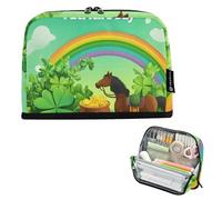 Quteprint Trousse à crayons debout - Trousse à crayons motif cheval arc-en-ciel pour la Saint-Patrick - Trousse de papeterie portable pour maquillage, cosmétiques, organiseur de bureau pour l'école